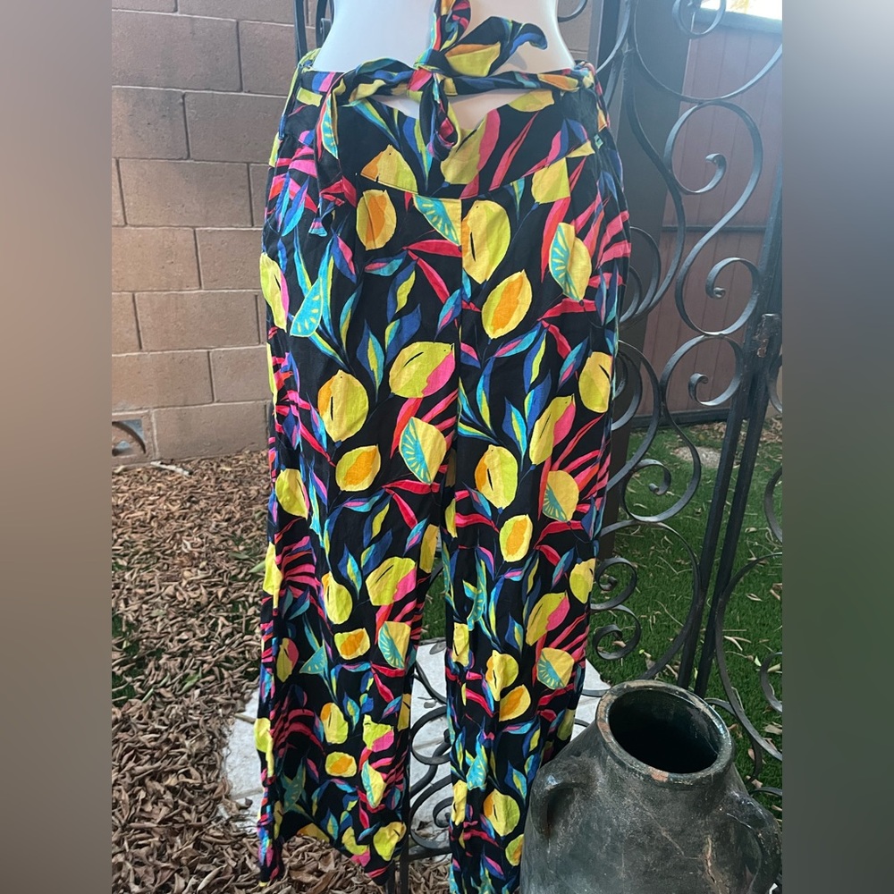 Tabitha Brown for Target Bold Tropical Lemon Print Linen Blend Wide Leg Pants SM - Picture 3 of 16
